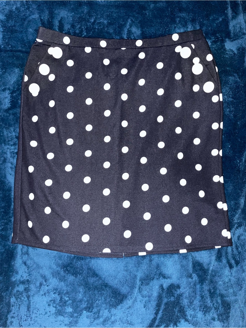 Classic Navy Blue and White Polka Dot Pencil Skirt - Women